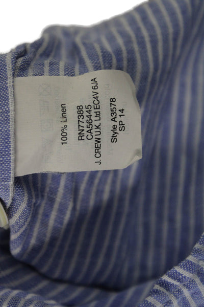 J Crew Womens Striped Linen Collared Button Up Light Blue Long Sleeve Size S