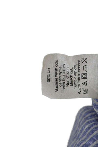 J Crew Womens Striped Linen Collared Button Up Light Blue Long Sleeve Size S