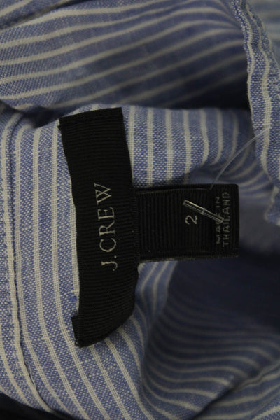 J Crew Womens Striped Linen Collared Button Up Light Blue Long Sleeve Size S
