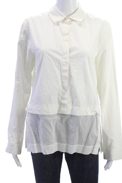 DKNY Womens Basic Button-Up White Collared Long Sleeve Cotton Elastane Size M