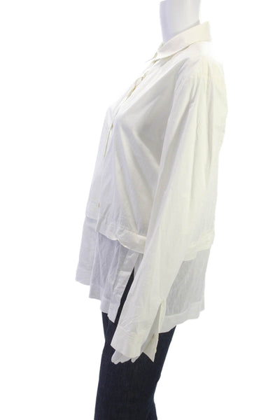 DKNY Womens Basic Button-Up White Collared Long Sleeve Cotton Elastane Size M