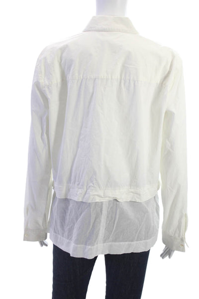 DKNY Womens Basic Button-Up White Collared Long Sleeve Cotton Elastane Size M