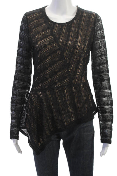 BCBG Max Azria Women Geometric Long Sleeve Blouse Black Size M