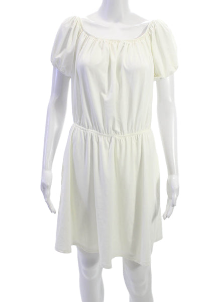 Black Halo Women White Sundress Short Sleeve Round Neck Beach Size 8