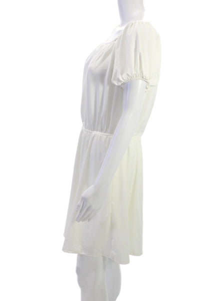 Black Halo Women White Sundress Short Sleeve Round Neck Beach Size 8