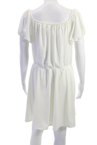 Black Halo Women White Sundress Short Sleeve Round Neck Beach Size 8