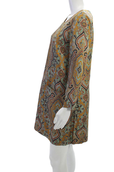 J Crew Womens Shift Dress Beige Silk Paisley 3/4 Sleeve Short Zip Size 6