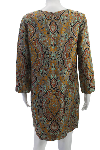 J Crew Womens Shift Dress Beige Silk Paisley 3/4 Sleeve Short Zip Size 6