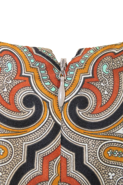 J Crew Womens Shift Dress Beige Silk Paisley 3/4 Sleeve Short Zip Size 6