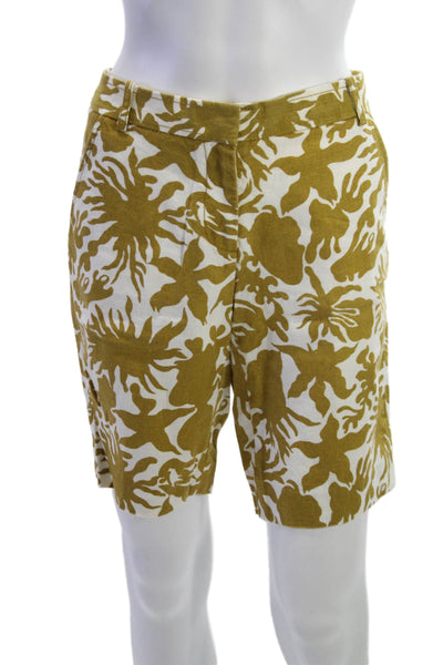 J Crew Unisex White Floral Linen Bermuda Chino Shorts Button Size 4