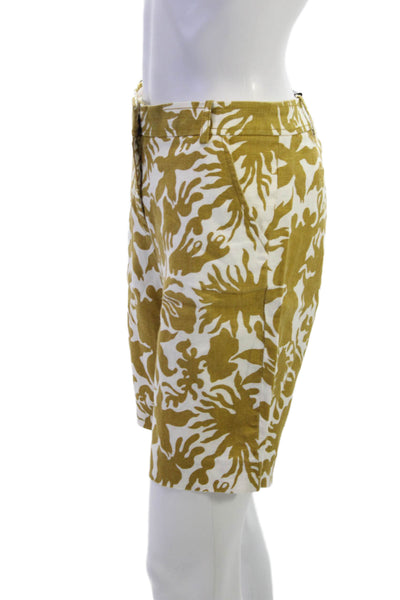 J Crew Unisex White Floral Linen Bermuda Chino Shorts Button Size 4