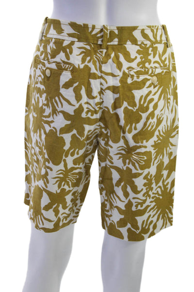 J Crew Unisex White Floral Linen Bermuda Chino Shorts Button Size 4