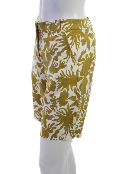 J Crew Unisex Linen Bermuda Chino Shorts White Floral Size 6