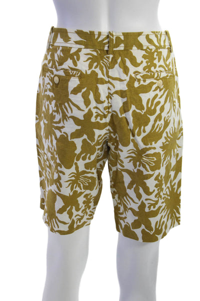 J Crew Unisex Linen Bermuda Chino Shorts White Floral Size 6