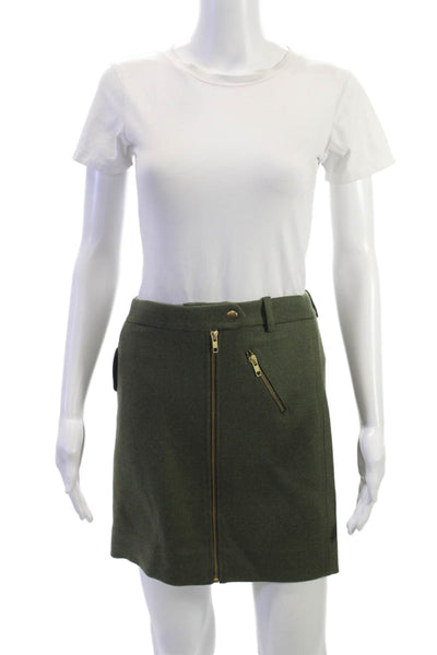 J Crew Womens Mini Pencil Wool Skirt Green Size 8