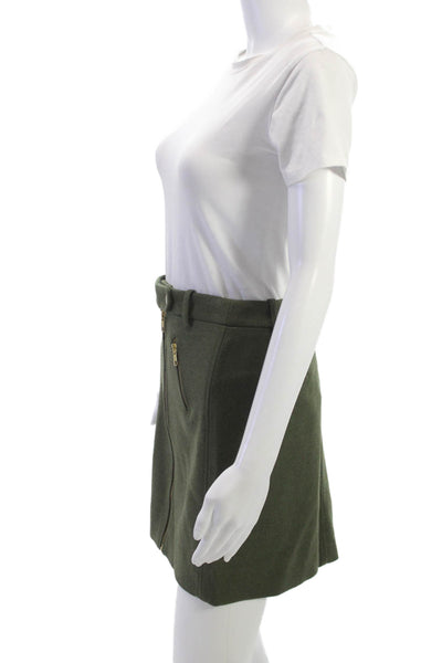 J Crew Womens Mini Pencil Wool Skirt Green Size 8