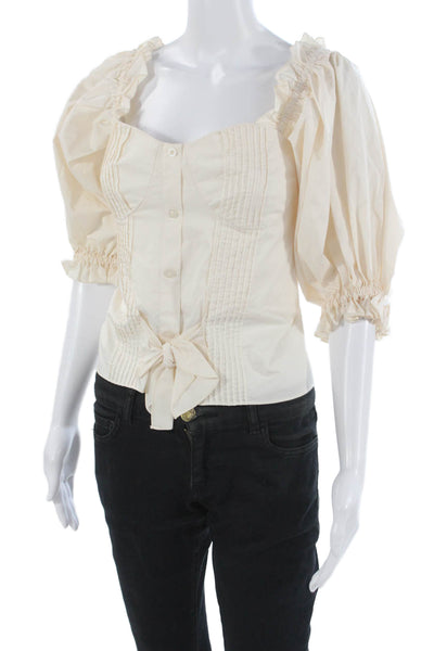Johanna Ortiz Womens Beige Square Neck Button Up Blouse Size 8