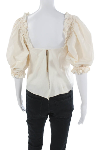Johanna Ortiz Womens Beige Square Neck Button Up Blouse Size 8