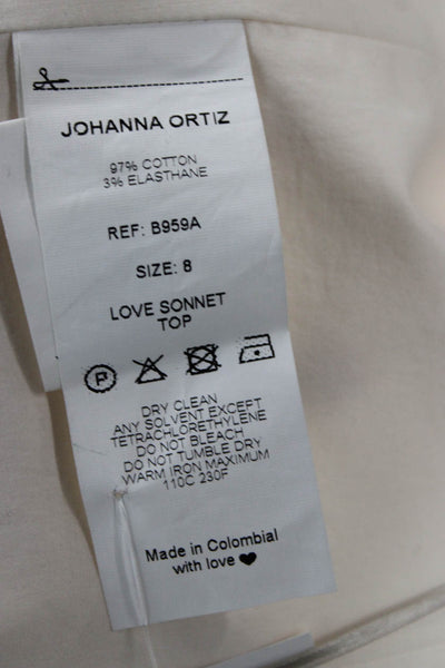 Johanna Ortiz Womens Beige Square Neck Button Up Blouse Size 8