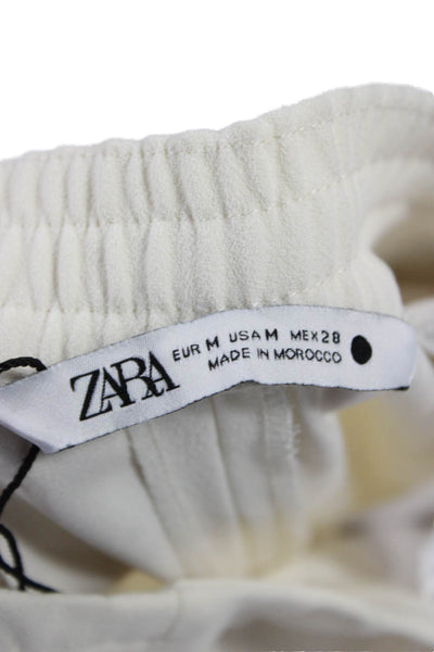 Zara Mens Striped White Jogger Pants Polyester Elastic Waistband Size M