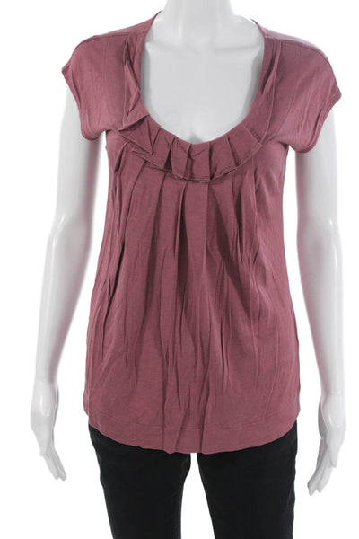 Banana Republic Women Tunic Blouse Purple Short Sleeve Round Neck Size S