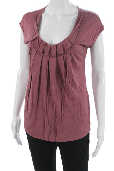 Banana Republic Women Tunic Blouse Purple Short Sleeve Round Neck Size S