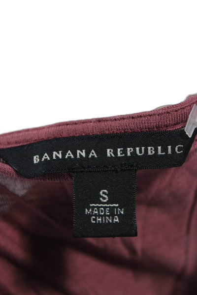 Banana Republic Women Tunic Blouse Purple Short Sleeve Round Neck Size S