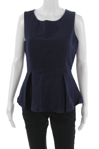 Banana Republic Women Sleeveless Round Neck Blouse Dark Blue Zip Classic Size 8