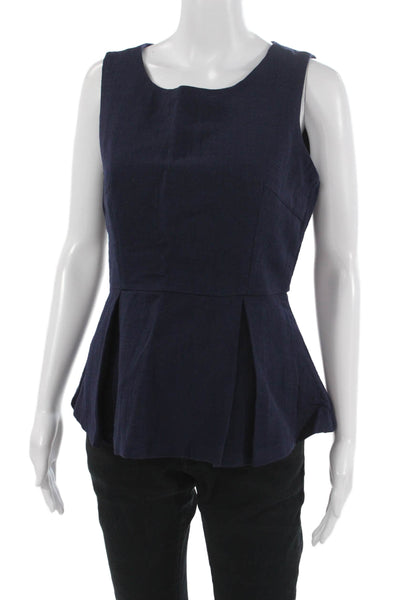 Banana Republic Women Sleeveless Round Neck Blouse Dark Blue Zip Classic Size 8