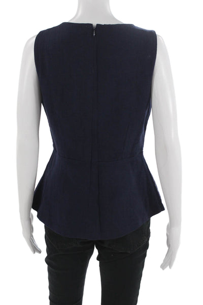 Banana Republic Women Sleeveless Round Neck Blouse Dark Blue Zip Classic Size 8