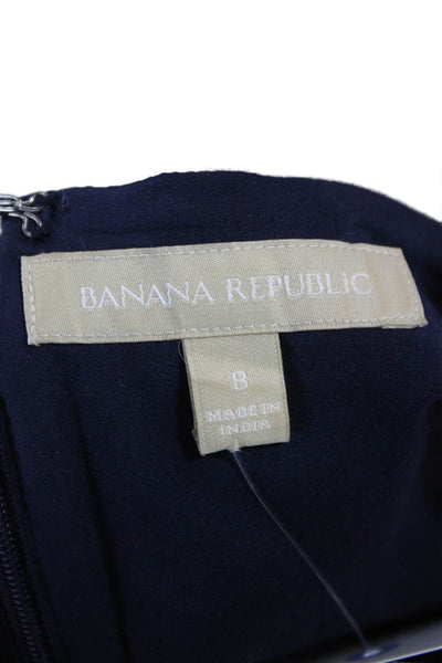 Banana Republic Women Sleeveless Round Neck Blouse Dark Blue Zip Classic Size 8