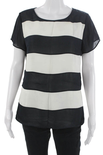 Banana Republic Women Striped Black Short Sleeve Blouse Basic Size 6