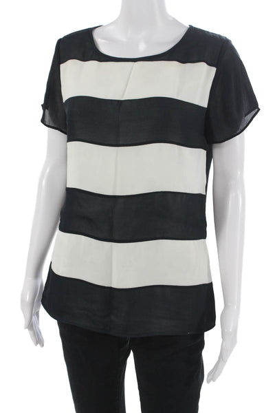 Banana Republic Women Striped Black Short Sleeve Blouse Basic Size 6