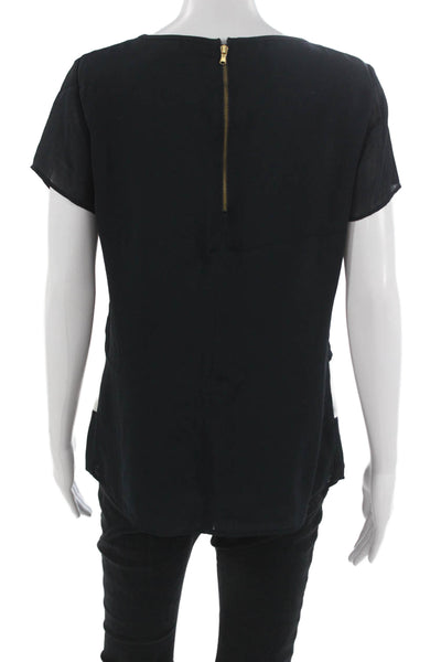 Banana Republic Women Striped Black Short Sleeve Blouse Basic Size 6
