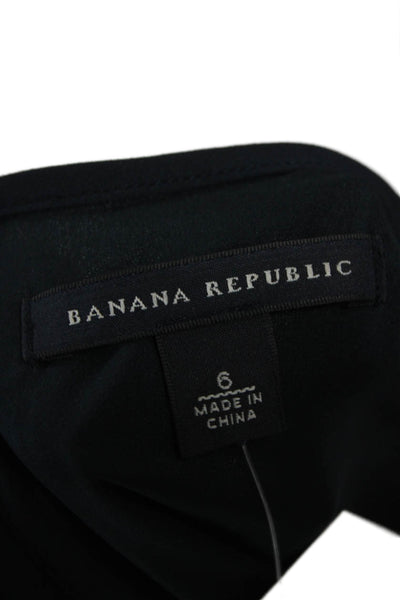 Banana Republic Women Striped Black Short Sleeve Blouse Basic Size 6