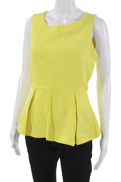 Banana Republic Women Sleeveless Round Neck Yellow Cotton Blend Blouse Size 8