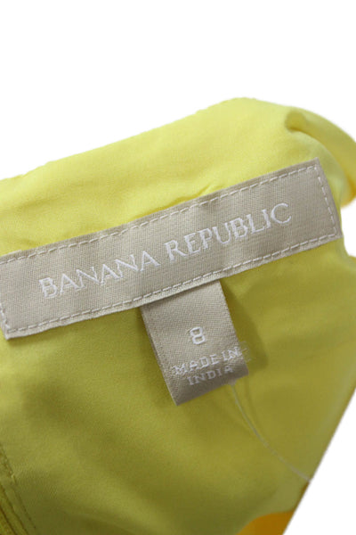 Banana Republic Women Sleeveless Round Neck Yellow Cotton Blend Blouse Size 8