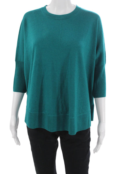 J Crew Unisex Green Cotton Blend Pullover Sweater Crew Neck 3/4 Sleeve Size S
