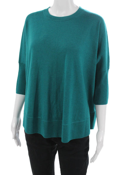 J Crew Unisex Green Cotton Blend Pullover Sweater Crew Neck 3/4 Sleeve Size S