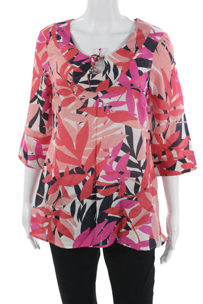 Banana Republic Women Tunic Blouse Black Floral 3/4 Sleeve Size S