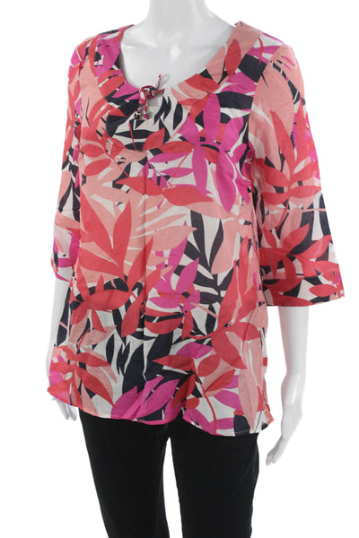 Banana Republic Women Tunic Blouse Black Floral 3/4 Sleeve Size S
