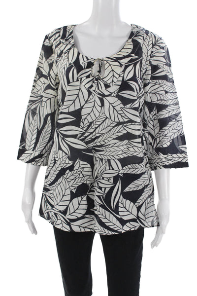 Banana Republic Women Black Tunic Blouse 3/4 Sleeve Floral Size M