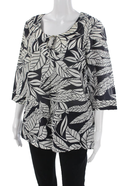 Banana Republic Women Black Tunic Blouse 3/4 Sleeve Floral Size M
