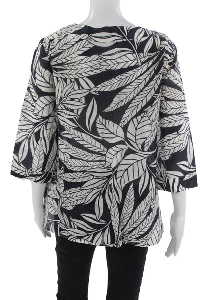 Banana Republic Women Black Tunic Blouse 3/4 Sleeve Floral Size M