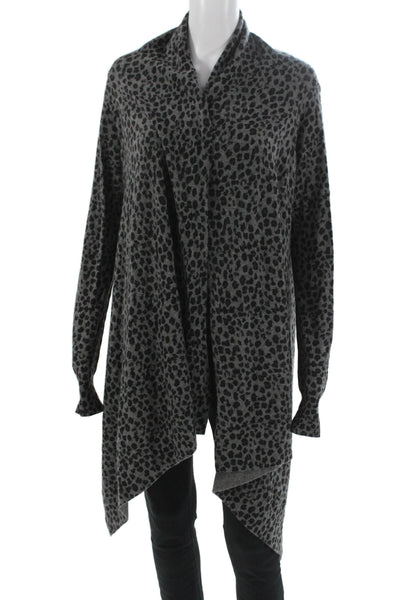 Autumn Cashmere Unisex Dark Gray Leopard Cardigan 100% Cashmere Size M