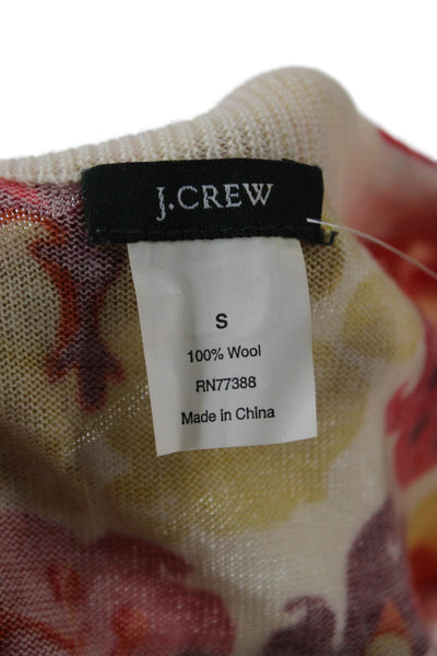 J Crew Womens Cardigan Orange Paisley Wool Crew Neck 3/4 Sleeve Size S