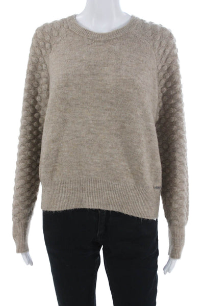 DKNY Unisex Pullover Sweaters Beige Cashmere Blend Crew Neck Long Sleeve Size M