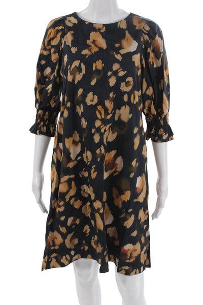 Poetry Womens Shift Dress Leopard Print Black 3/4 Sleeve 100% Cotton Zip Size 8