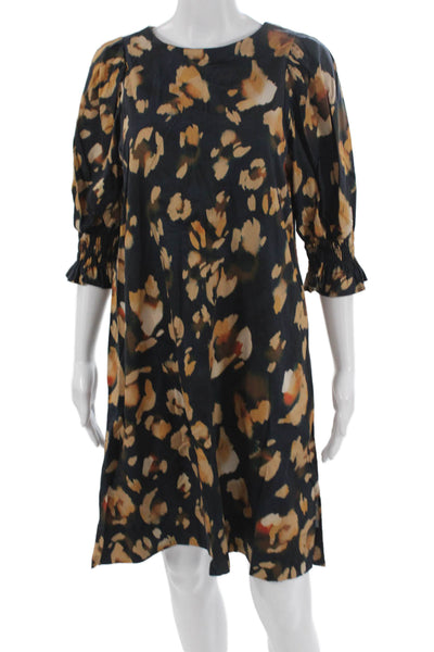 Poetry Womens Shift Dress Leopard Print Black 3/4 Sleeve 100% Cotton Zip Size 8