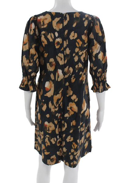 Poetry Womens Shift Dress Leopard Print Black 3/4 Sleeve 100% Cotton Zip Size 8